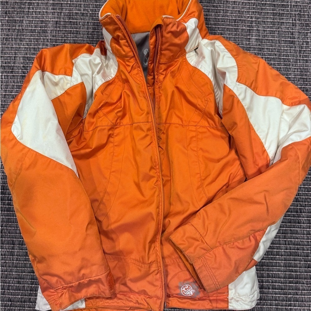 Obermeyer Kids Vibrant Orange and Cream Puffer Jacket